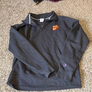 Champion Dark Gray Quarter-Zip with  clemson emblem